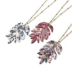 Mixed Color 3Pcs 3 Colors Resin Leaf Pendant Necklaces, with 304 Stainless Steel Cable Chains, Golden, Mixed Color, 18.62 inch(47.3cm), 1pc/color