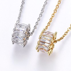 Mixed Color 304 Stainless Steel Pendant Necklaces, with Cubic Zirconia, Mixed Color, 17.71 inch(45cm), Pendant: 11x6.5mm