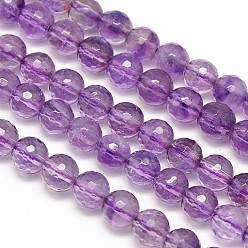 Amethyst Natural Amethyst Round Bead Strands, Faceted, 6mm, Hole: 1mm, about 66pcs/strand, 15.7 inch