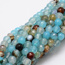 Sky Blue Faceted Natural Agate Round Beads Strands, Dyed, Sky Blue, 6mm, Hole: 1mm, about 64pcs/strand, 14.7 inch
