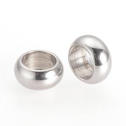 Color de Acero Inoxidable 201 de acero inoxidable perlas espaciadoras, anillo, color acero inoxidable, 7.5x3.5 mm, agujero: 5 mm