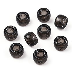 Negro Cuentas de plástico transparente, con polvo del brillo, barril, negro, 9x6 mm, agujero: 3.8 mm, Sobre 1900 unidades / 500 g