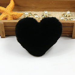 Black Imitation Fur Pom Pom Balls, for DIY Keychain Bag Making Accessories, Heart, Black, 10x8cm
