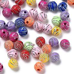 Mixed Color Plating Acrylic Beads, Metal Enlaced, Round, Mixed Color, 7~8x7~8x7~8mm, Hole: 2mm, about 1800pcs/500g
