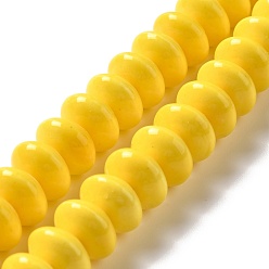 Yellow Handmade Pearlized Porcelain Beads, Flat Round, Yellow, 12x7mm, Hole: 1.6mm, about 45pcs/strand, 12.40''(31.5cm)
