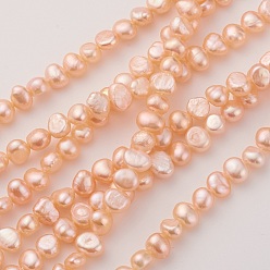 Light Salmon Natural Cultured Freshwater Pearl Beads Strands, Nugget, Light Salmon, 6~8x4.5~5.5mm, Hole: 0.5mm, about 61~64pcs/strand, 34.5cm