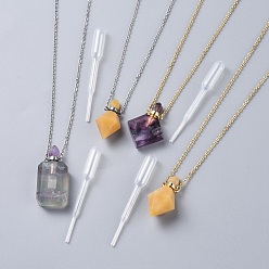 Mixed Stone Natural Gemstone Perfume Bottle Pendant Necklaces, with Stainless Steel Cable Chain and Plastic Dropper, Mixed Shapes, 20.2 inch~20.4 inch(51.3~51.8cm), Bottle Capacity: 0.15~0.3ml(0.005~0.01 fl. oz)
