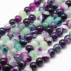 Coloré Agate à rayures naturelles / brins de perles d'agate, ronde, teints et chauffée, colorées, 8mm, Trou: 1mm, Environ 47~48 pcs/chapelet, 14.5 pouce