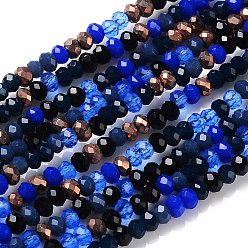 Blue Glass Beads Strands, Faceted, Rondelle, Blue, 2~3.2x1.8~2.6mm, Hole: 0.8mm, about 185~186pcs/Strand, 15.55~15.75 inch(39.5~40cm)