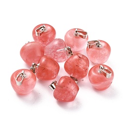 Cherry Quartz Glass Cherry Quartz Glass Pendants, with Platinum Brass Loops, Apple, 14~15x14x14mm, Hole: 6x3mm