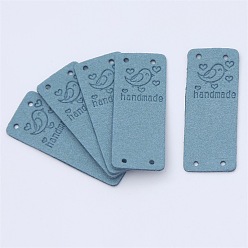 Sky Blue Microfiber Label Tags, with Holes & Word handmade, for DIY Jeans, Bags, Shoes, Hat Accessories, Rectangle, Sky Blue, 20x50mm
