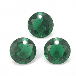 Green Cubic Zirconia Charms, Faceted, Flat Round, Green, 4x2mm, Hole: 0.7mm