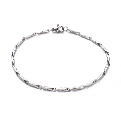 Stainless Steel Color Unisex 304 Stainless Steel Bar Link Chain Bracelets, with Lobster Claw Clasps, Stainless Steel Color, 8-1/4 inch(21cm), 2mm