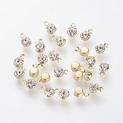 Real 18K Gold Plated Brass Rhinestone Charms, Nickel Free, Real 18K Gold Plated, 5.5x3.5x2.5mm, Hole: 1mm