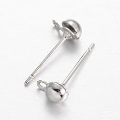 Platinum Brass Stud Earring Findings, with Loop, Platinum, 6.5x4mm, Hole: 1mm, Pin: 0.8mm