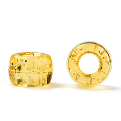Oro Cuentas de plástico transparente, con polvo del brillo, barril, oro, 9x6 mm, agujero: 3.8 mm, Sobre 1900 unidades / 500 g