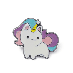 White Unicorns Alloy Enamel Brooches for Backpack Clothes, Gunmetal, White, 29x30.5x1.6mm, Pin: 1.1mm