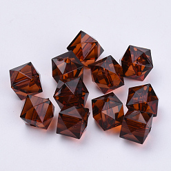 Coconut Brown Transparent Acrylic Beads, Faceted, Cube, Coconut Brown, 10x10x8mm, Hole: 1.5mm, about 900pcs/500g