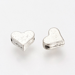 Antique Silver Tibetan Style Alloy Beads, Heart, Cadmium Free & Lead Free, Antique Silver, 6x7x3mm, Hole: 1mm, about 2720pcs/1000g