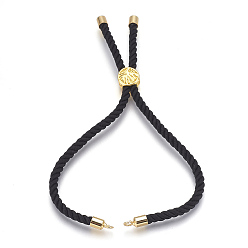 Noir Fabrication de bracelet de cordon de coton, avec les accessoires en laiton, plat et circulaire avec arbre de vie, réel 18 k plaqué or, noir, 8-5/8 pouce (22 cm), Trou: 2mm