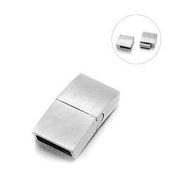 Stainless Steel Color Matte 304 Stainless Steel Rectangle Magnetic Clasps with Glue-in Ends, Stainless Steel Color, 28x15x7mm, Hole: 13x4mm