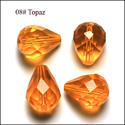 Orange Imitations de perles de cristal autrichien, grade de aaa, facette, goutte , orange, 8x10mm, Trou: 0.9~1mm