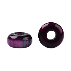 Púrpura Granos de la resina europeos, cuenta con hueco grande, de piedras preciosas de imitación, plano y redondo, púrpura, 14x6.5 mm, agujero: 4.6~4.8 mm