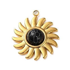 Synthetic Turquoise Synthetic Turquoise Dyed Sun Pendants, Golden Plated 304 Stainless Steel Sun Charms, 19.5x17x4.5mm, Hole: 1.6mm