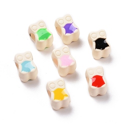 Mixed Color Rubberized Style Acrylic European Beads, with Enamel, Large Hole Beads, Owl, Mixed Color, 10.7x7.9x8.3mm, Hole: 4.8mm