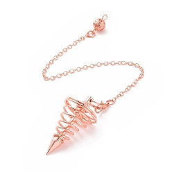 Rose Gold Brass Cable Chain Coil Dowsing Pendulums, Spiral Pendulum, with Alloy Lobster Claw Clasps, Cadmium Free & Lead Free, Spiral Cone, Rose Gold, 230~245mm, Hole: 2mm