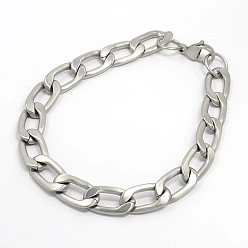 Stainless Steel Color 304 Stainless Steel Curb Chain/Twisted Chain Bracelets, with Lobster Claw Clasps, Stainless Steel Color, 8-5/8 inch(220mm), 9.5mm
