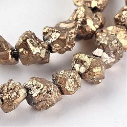 Plateado en Oro Cordones de perlas de piedra de hueso de dragón natural electrochapado, pepitas, oro chapado, 6~12x6~8x4~7 mm, agujero: 0.8~1 mm, sobre 58~60 unidades / cadena, 15.5 pulgada ~ 15.7 pulgada