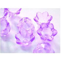 Purple Transparent Acrylic Beads, Flower Cap, Purple, Dyed, about 10mm wide, 6mm thick, hole:1.5mm, about1900pcs/500g