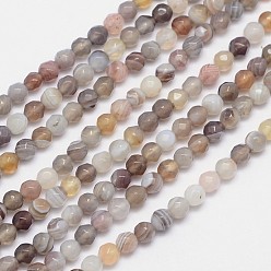 Botswana Agate Faceted Natural Botswana Agate Round Beads Strands, 4mm, Hole: 1mm, about 92pcs/strand, 15.5 inch
