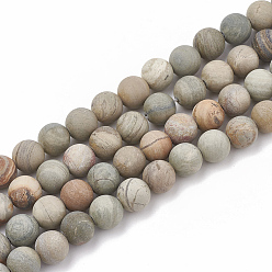 Silver Leaf Jasper Natural Silver Leaf Jasper Beads Strands, Frosted, Round, 8mm, Hole: 1mm, about 47pcs/strand, 15.5 inch