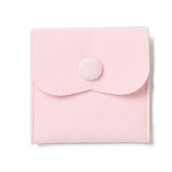 Pink Pochettes de rangement pour bijoux en velours, sacs à bijoux carrés avec bouton-pression, boucles d'oreilles, anneaux de stockage, rose, 6.75~6.8x7 cm