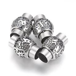 Antique Silver 304 Stainless Steel Magnetic Clasps with Glue-in Ends, Column, Antique Silver, 21x14mm, Hole: 8mm
