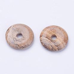 Jaspe Image Image Naturel jaspe pendentifs, disque de donut / pi, largeur de l'anneau: 11~12 mm, 28~30x5~6mm, Trou: 6mm