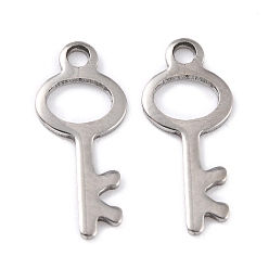 Stainless Steel Color 201 Stainless Steel Pendants, Key, Stainless Steel Color, 15x6.5x0.8mm, Hole: 1.4mm