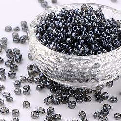 Gray Glass Seed Beads, Trans. Colours Lustered, Round, Gray, 3mm, Hole: 1mm, about 1111pcs/50g, 50g/bag, 18bags/2pounds