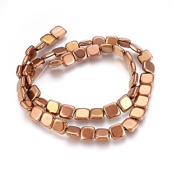 Copper Plated Electroplated Non-magnetic Synthetic Hematite Beads Strands, Polish, Square, Copper Plated, 8x8x2.5mm, Hole: 1mm, about 52pcs/strand, 15.98 inch(40.6cm)