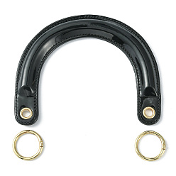 Black PU Leather Bag Handles, with Alloy Spring Gate Rings, for Bag Replacement Accessories, Arch, Black, 12.5x15.7x1.1cm, Hole: 8mm