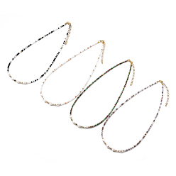 Couleur Mélangete Colliers de perles, avec des perles en laiton, Des billes de verre, perles de perles naturelles et 304 fermoirs à pince de homard en acier inoxydable, or, couleur mixte, 17.91 pouce (45.5 cm)