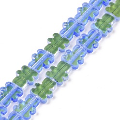 Royal Blue Transparent Electroplate Glass Beads Strands, AB Color Plated, Bear, Royal Blue, 9~9.5x8x2.5mm, Hole: 0.7mm, about 45pcs/strand, 16.46 inch(41.8cm)