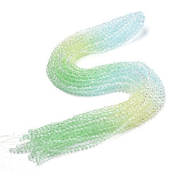 Vert Clair Chapelets de perles en verre transparentes  , perles multicolores segmentées, à facettes (32 facettes), ronde, vert clair, 4~4.5mm, Trou: 1mm, Environ 90~95 pcs/chapelet, 13.98'' (35.5 cm)