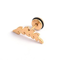 Golden Leaf 304 Stainless Steel Stud Crawler Earrings, Climber Earrings, with Plastic Findings, Golden, 9mm, Pin: 1mm