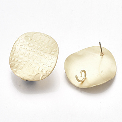 Matte Gold Color Iron Stud Earring Findings, with Steel Pins and Loop, Flat Round, Matte Gold Color, 25mm, Hole: 4mm, Pin: 0.7mm