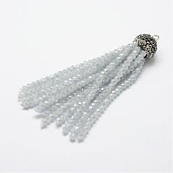 Bleu Acier Clair Électroplaque de perles en verre, avec les accessoires de strass en laiton, bleu acier clair, 76x10.8mm, Trou: 2.5mm