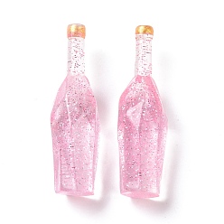 Pink Flacon factice cabochon en résine transparente, avec de la poudre de paillettes, rose, 41.5x12.5x12.5mm