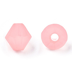 Pink Perles acryliques givrés, facette, cône, rose, 6x5.5mm, Trou: 1.5mm, environ6770 pcs / 500 g